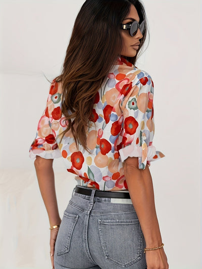 Blouse boho Vienna rouge à fleurs coupe élégante look romantique été