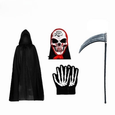 Grimora Set | Accessoires pour cape d'Halloween, masques de squelette et faucille