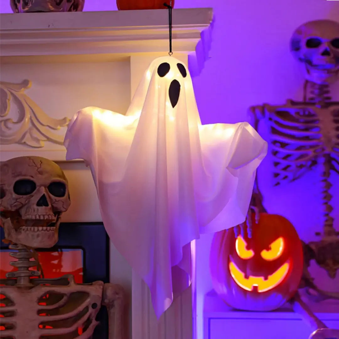 Halloween Fantôme Blanc Lumineux - Décoration suspendue à LED avec lumières féeriques