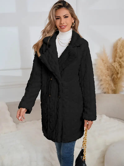 Veste d'hiver douillette pour femmes, doublée de polaire - double boutonnage, manches longues