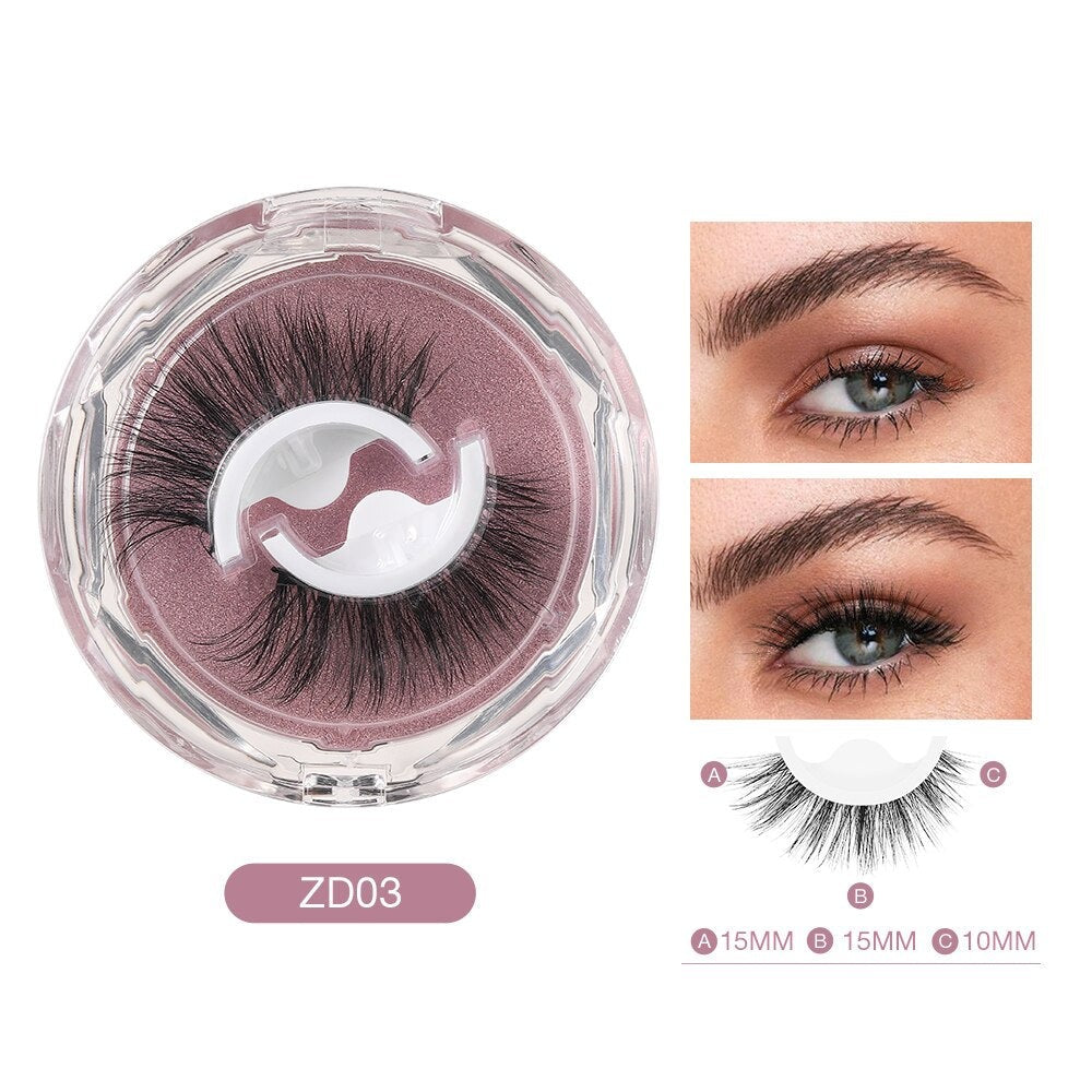 Faux cils ZD03 en boîte ronde, longueur 15mm, avec photos de yeux maquillés. Accessoire beauté pour un regard intense et volumineux.