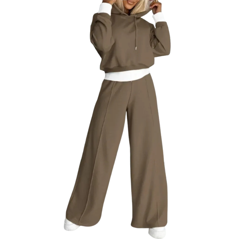 Delma | Ensemble Lounge Femme Tendance | Relaxed Fit | Sweat à capuche et pantalon avec cordon de serrage