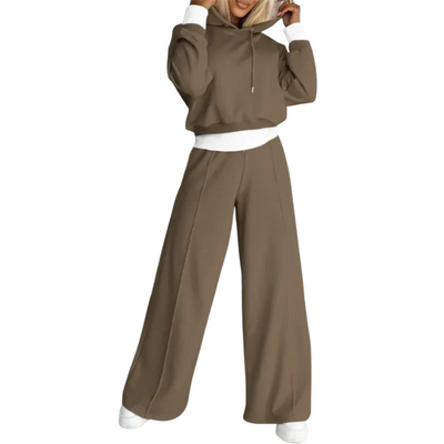 Delma | Ensemble Lounge Femme Tendance | Relaxed Fit | Sweat à capuche et pantalon avec cordon de serrage