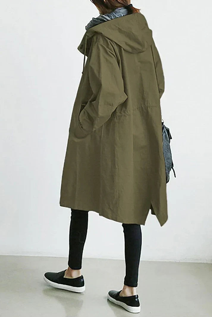 Trench-coat imperméable avec capuche pour femme - Long et chaud