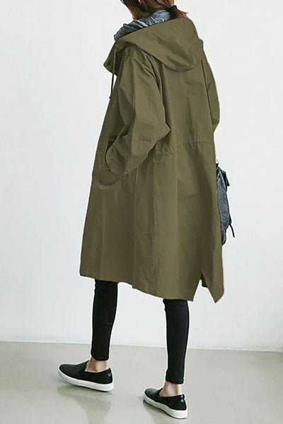 Trench-coat imperméable avec capuche pour femme - Long et chaud