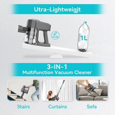 Aspirateur-balai 6-en-1 sans fil - avec brosse LED, batterie 2200mAh et fonctionnement silencieux (65dB)