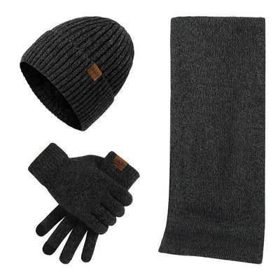 Set d'hiver décontracté avec bonnet, écharpe et gants pour hommes