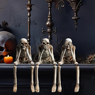 CryptSkulls | Trio de crânes en résine 3 pièces - Set de sculptures fantômes pour la décoration d'Halloween