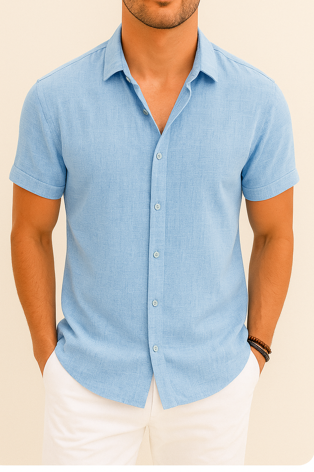 Chemise en lin à manches courtes pour hommes