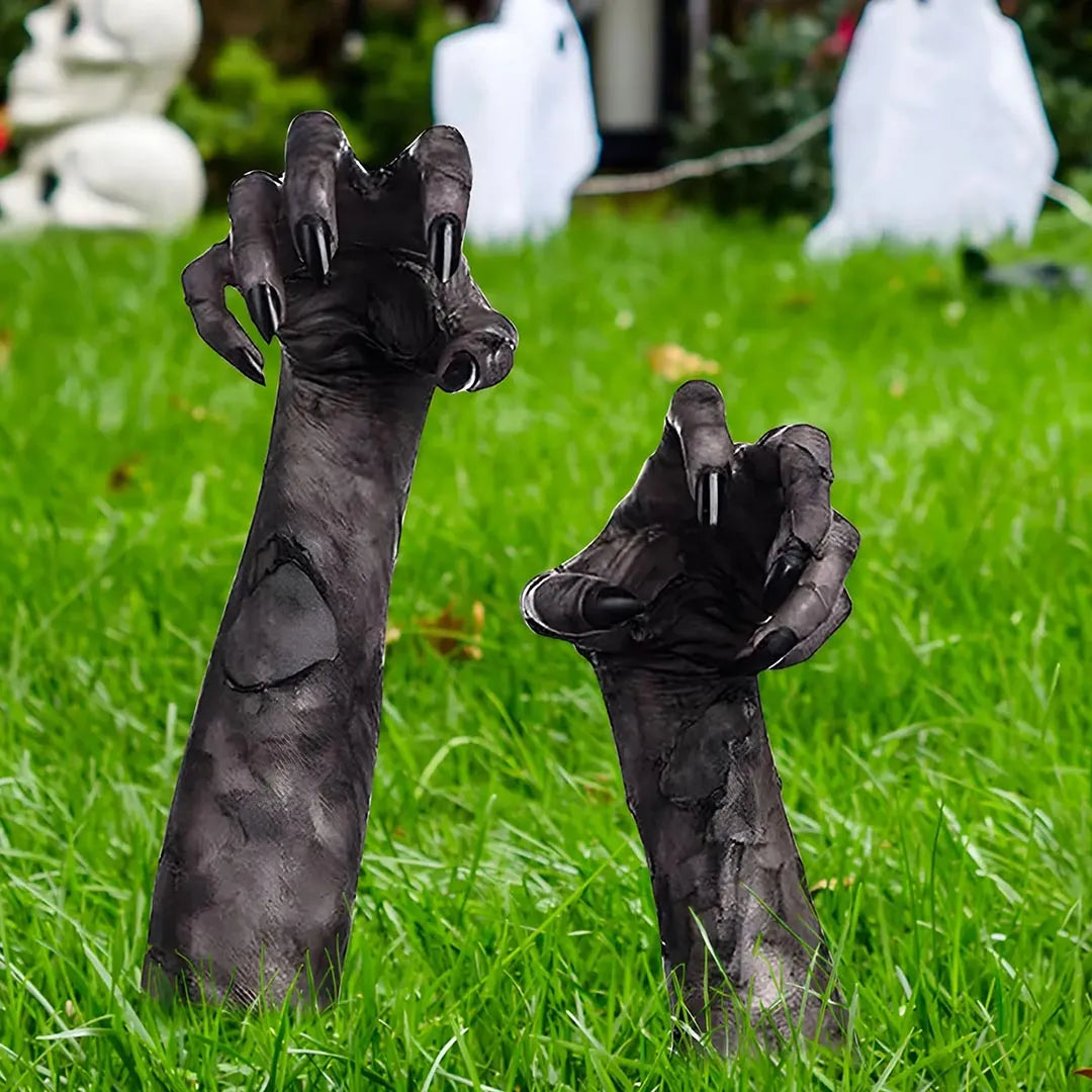 2 pièces de main de fantôme d'Halloween en simulation 3D - Décoration de jardin et d'extérieur effrayante