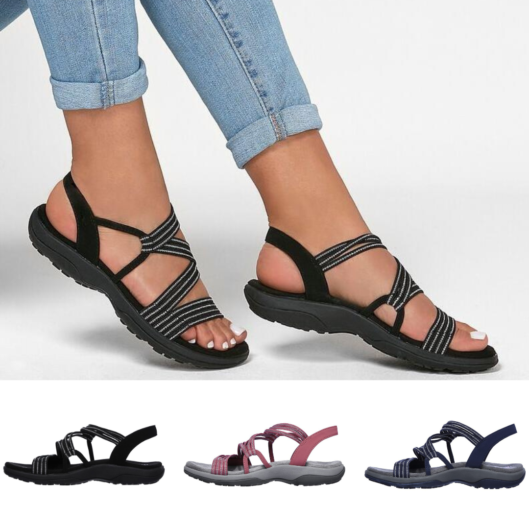 Sandales de randonnée pour femmes, semelle antidérapante, lanières croisées noires, confortables, idéales pour l'été, disponibles en plusieurs couleurs.