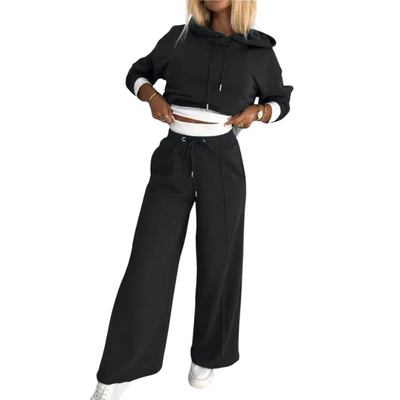 Delma | Ensemble Lounge Femme Tendance | Relaxed Fit | Sweat à capuche et pantalon avec cordon de serrage