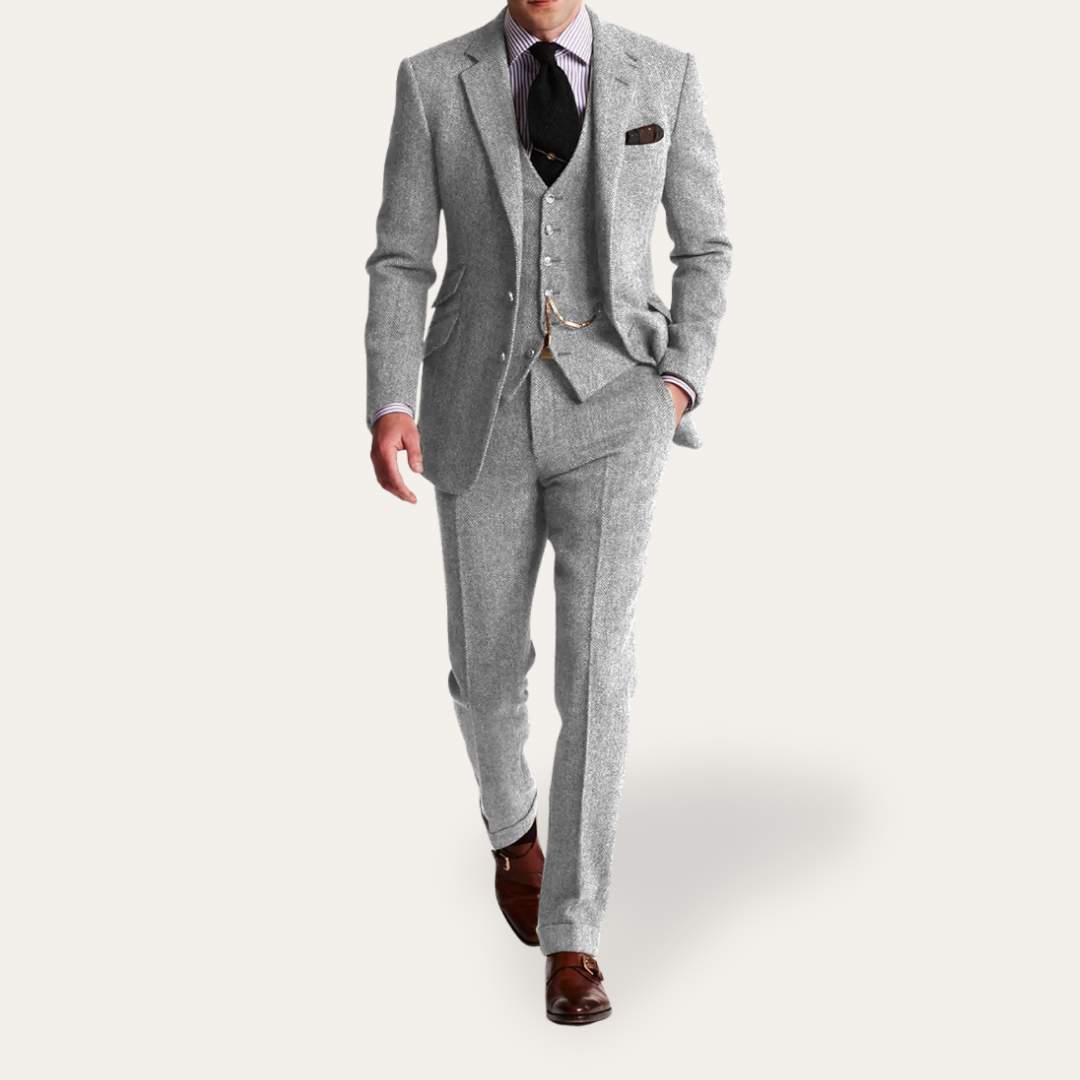 Pánský 3dílný tvídový oblek Slim Fit Business Festive