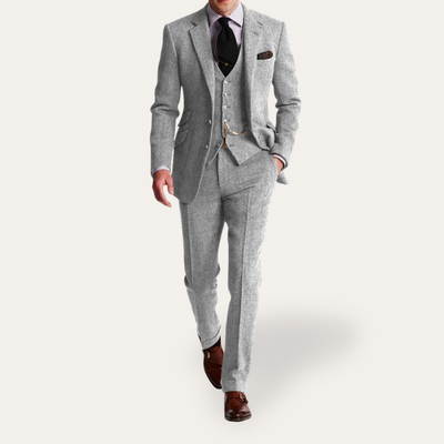 Pánský 3dílný tvídový oblek Slim Fit Business Festive