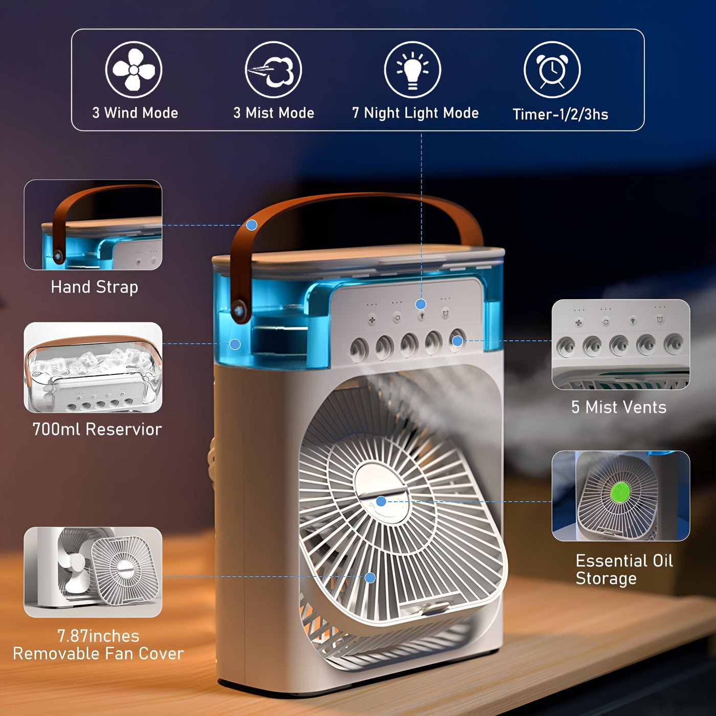 BREEZEFLOW | Rafraîchisseur d'air et humidificateur portable 3-en-1