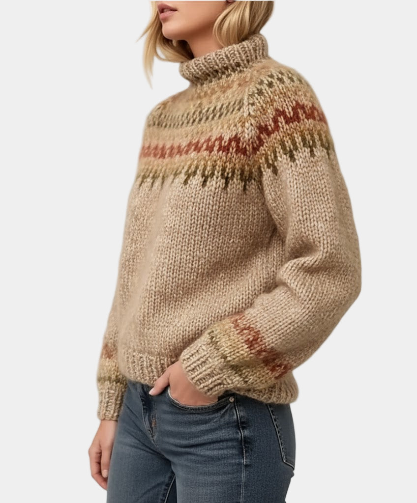 Women's Knitted Sweater with Fair Isle Pattern - Hiver