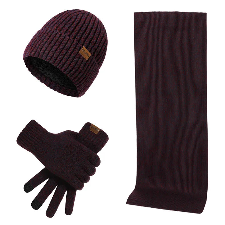 Set d'hiver décontracté avec bonnet, écharpe et gants pour hommes