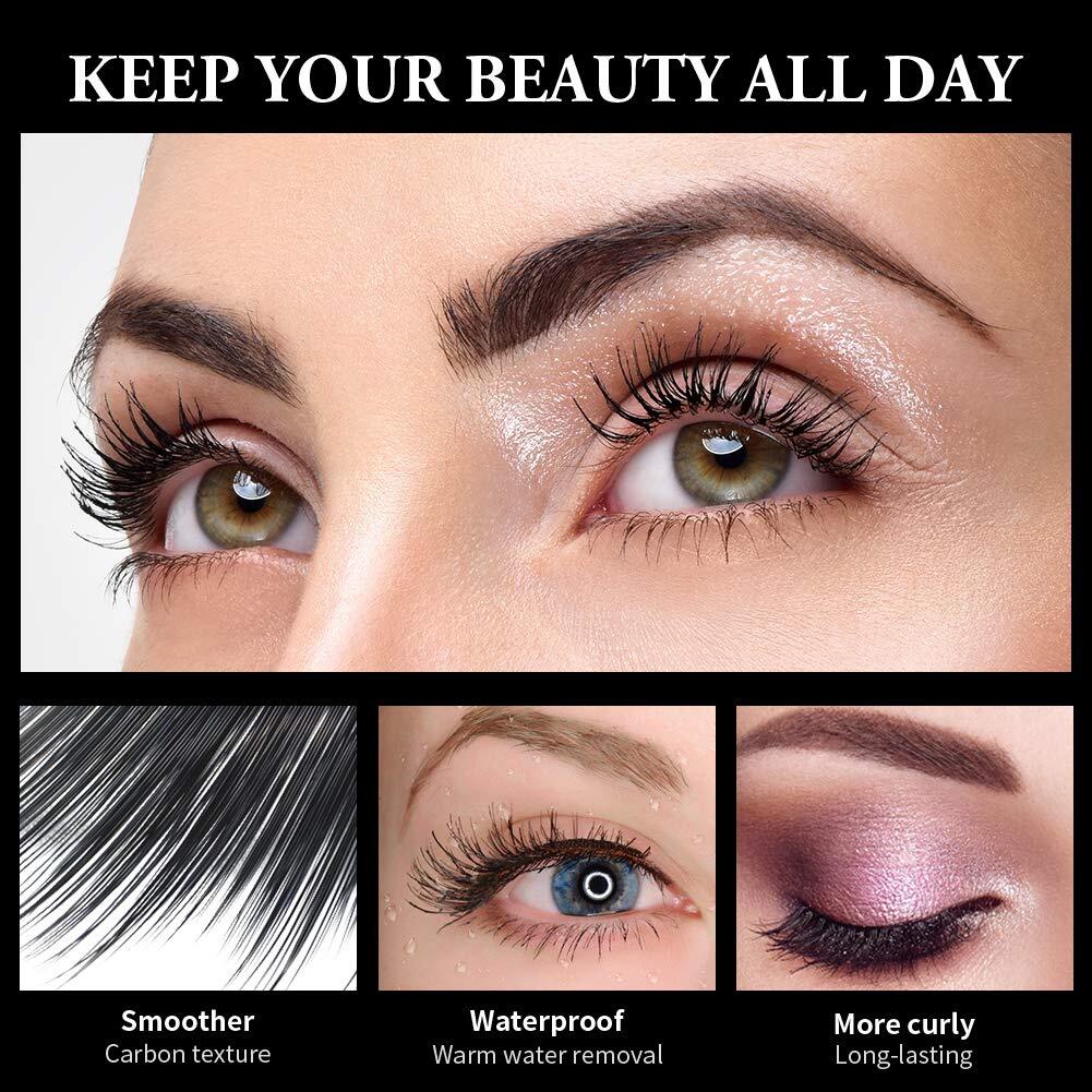 Gros plan de maquillage des yeux avec mascara longue tenue, texture carbone, résistant à l'eau, effet recourbant. Beauté et cosmétique.