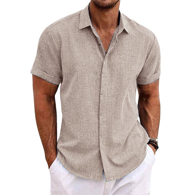 Chemise homme - Fermeture par boutons - Mélange respirant de coton et de lin - Coupe régulière - Manches courtes