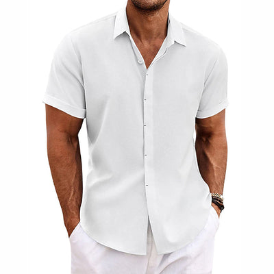 Chemise homme - Fermeture par boutons - Mélange respirant de coton et de lin - Coupe régulière - Manches courtes