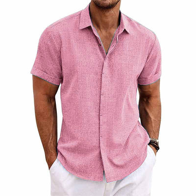 Chemise homme - Fermeture par boutons - Mélange respirant de coton et de lin - Coupe régulière - Manches courtes