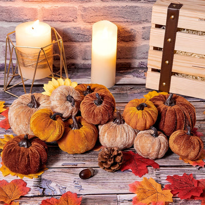PumpkinPatch | 12 pièces de citrouilles artificielles en velours - décoration d'automne en mousse & décoration de table pour Halloween