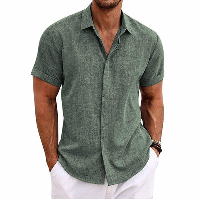 Chemise homme - Fermeture par boutons - Mélange respirant de coton et de lin - Coupe régulière - Manches courtes