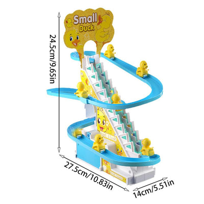 Jouet toboggan en plastique avec petits canards jaunes, dimensions 27,5x14x24,5 cm, thème canard, jeu éducatif pour enfants, couleurs vives.