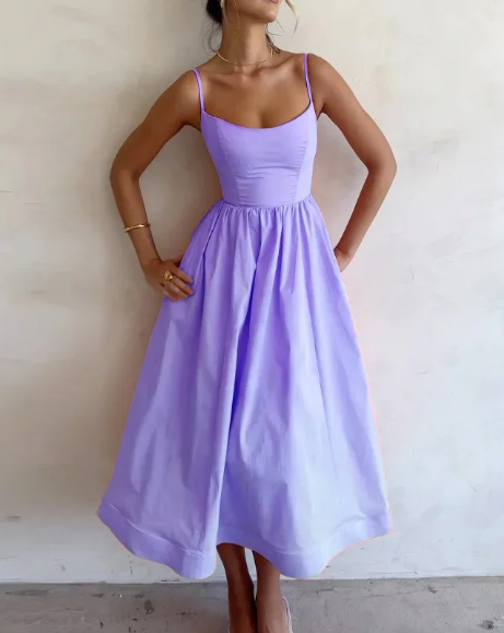 Serena - Longue robe à bretelles évasée