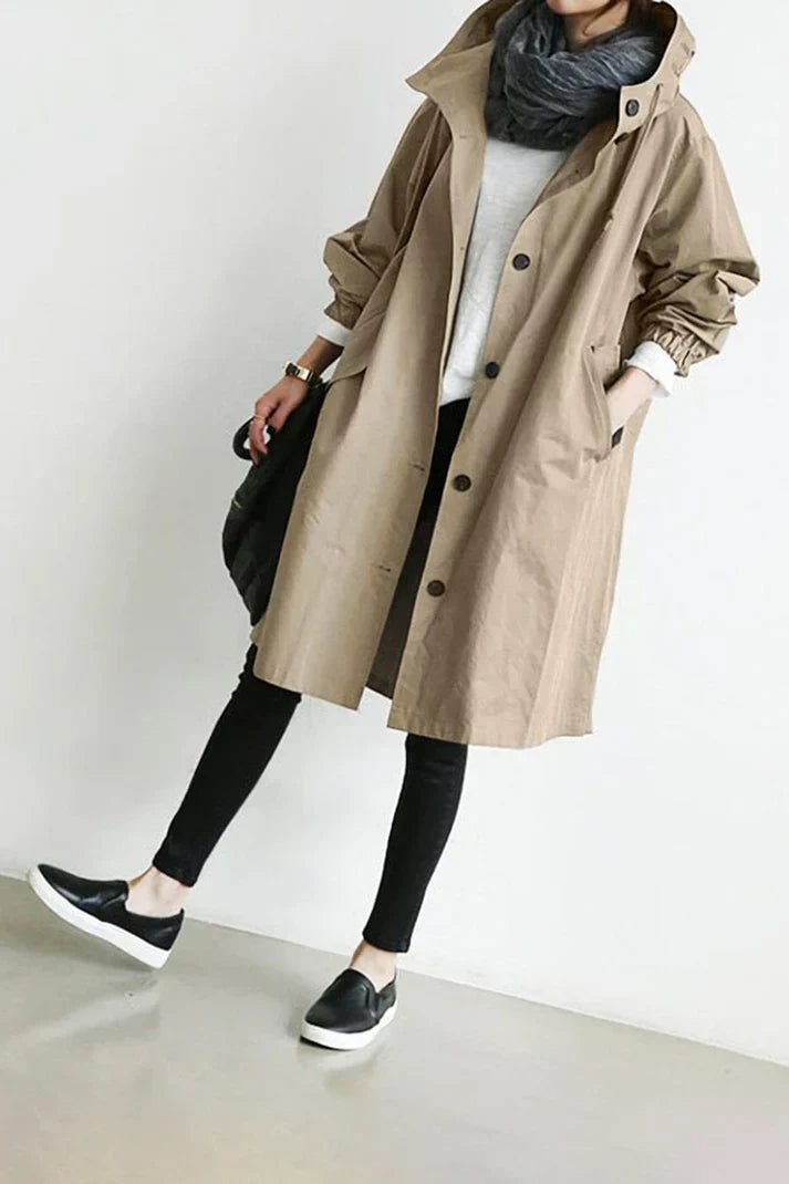 Trench-coat imperméable avec capuche pour femme - Long et chaud