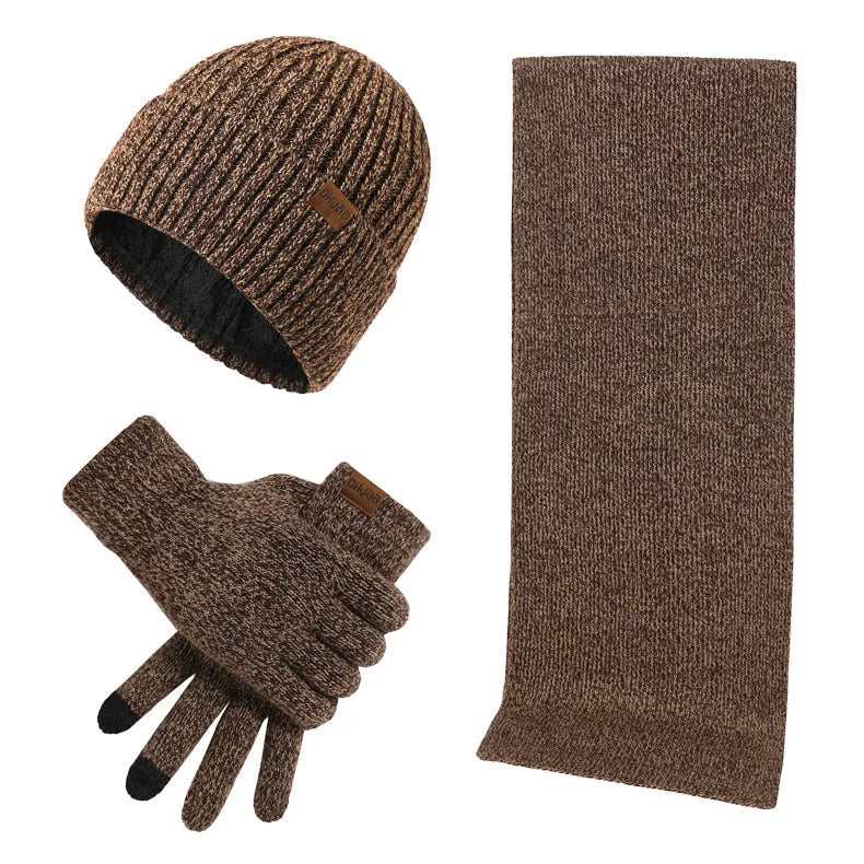 Set d'hiver décontracté avec bonnet, écharpe et gants pour hommes