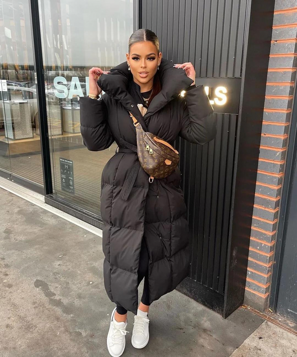 Mellody lang elegant frakke med bælte til kvinder - Premium uldblanding