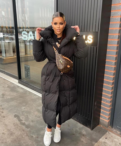 Mellody lang elegant frakke med bælte til kvinder - Premium uldblanding