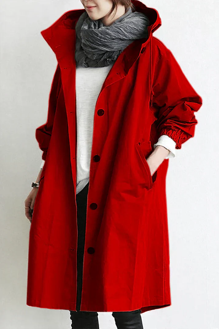 Trench-coat imperméable avec capuche pour femme - Long et chaud