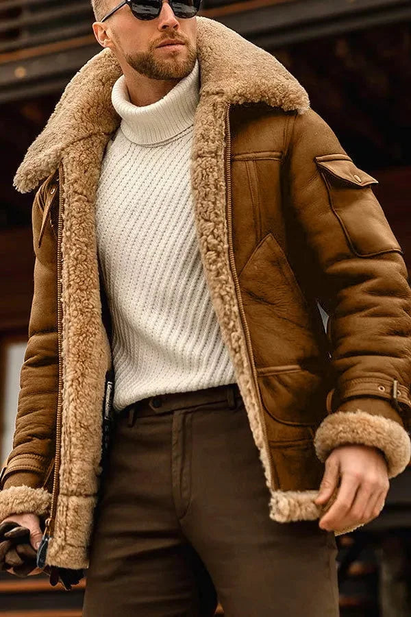 Veste en cuir volante stylée Camel pour hommes