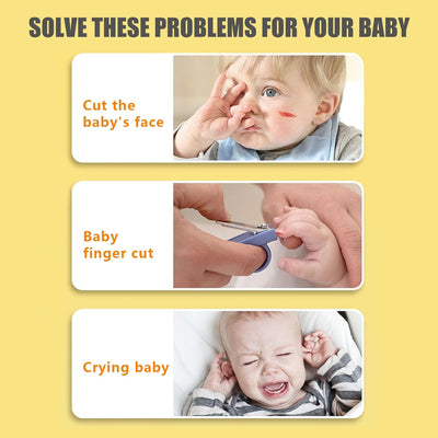 Image de solutions pour bébé : éviter les coupures au visage et aux doigts, calmer un bébé qui pleure. Conseils sécurité et soins pour nourrissons.