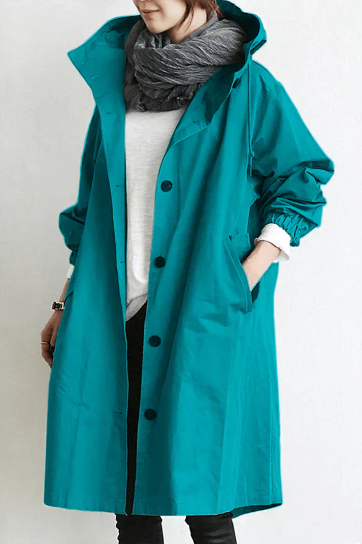 Trench-coat imperméable avec capuche pour femme - Long et chaud