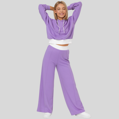 Delma | Ensemble Lounge Femme Tendance | Relaxed Fit | Sweat à capuche et pantalon avec cordon de serrage