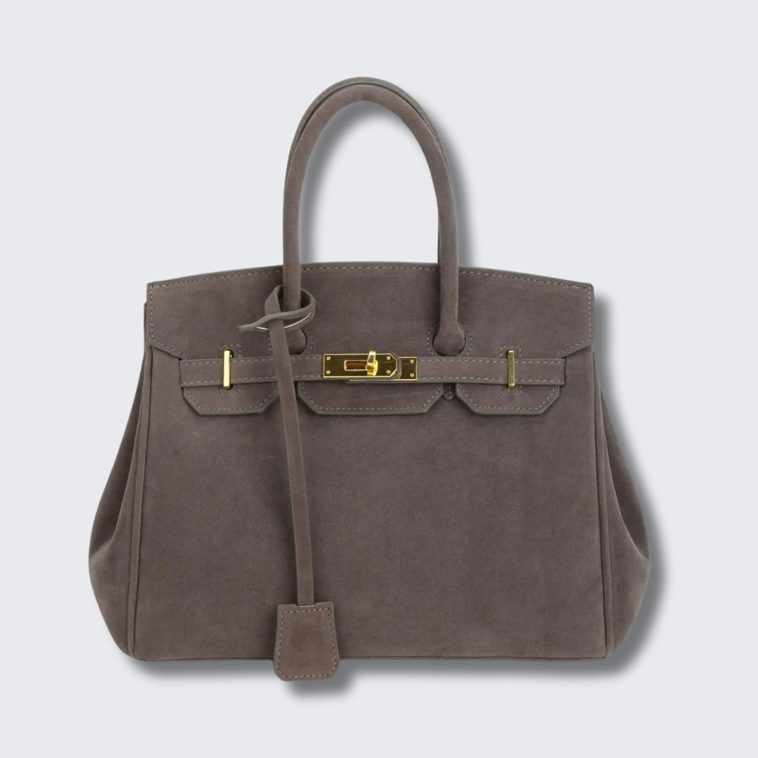 Sac à bandoulière Kelly en daim avec quincaillerie dorée
