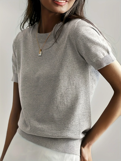 Top en maille à manches courtes pour dames - Maille fine et encolure ronde
