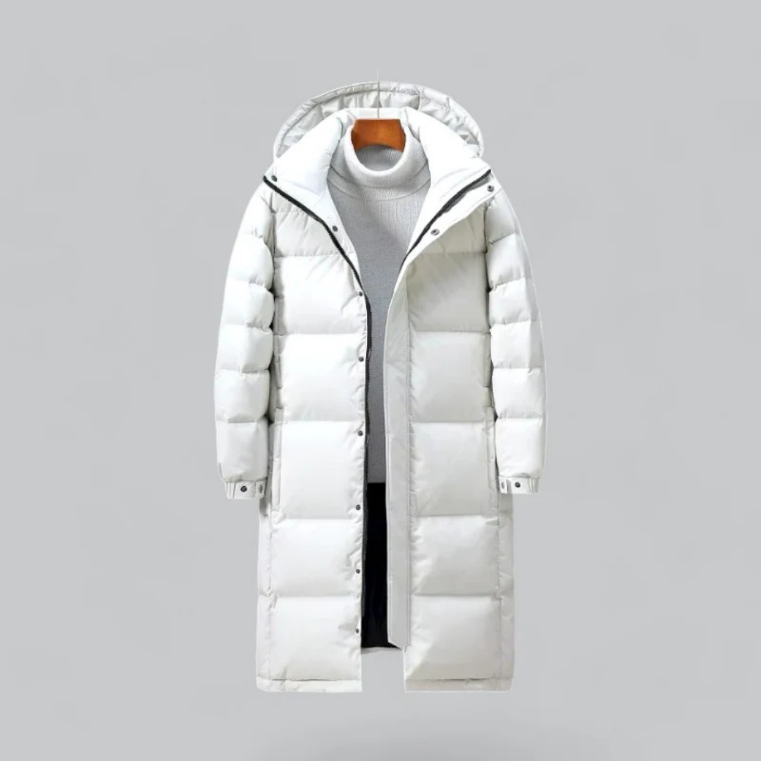 Hommes Longue Veste en duvet bouton tampon | Capuche