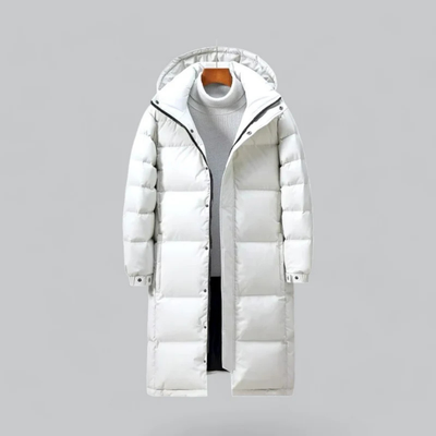 Hommes Longue Veste en duvet bouton tampon | Capuche