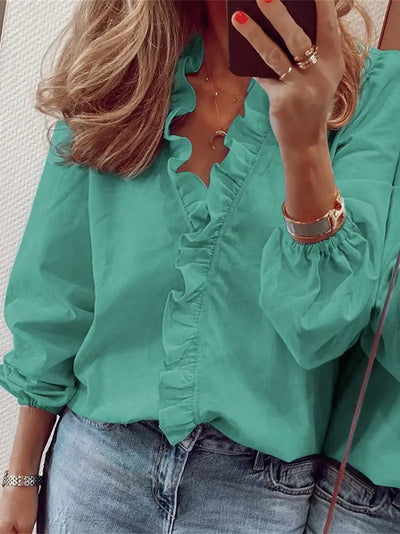 Lauren - blouse décontractée à manches longues et col en V
