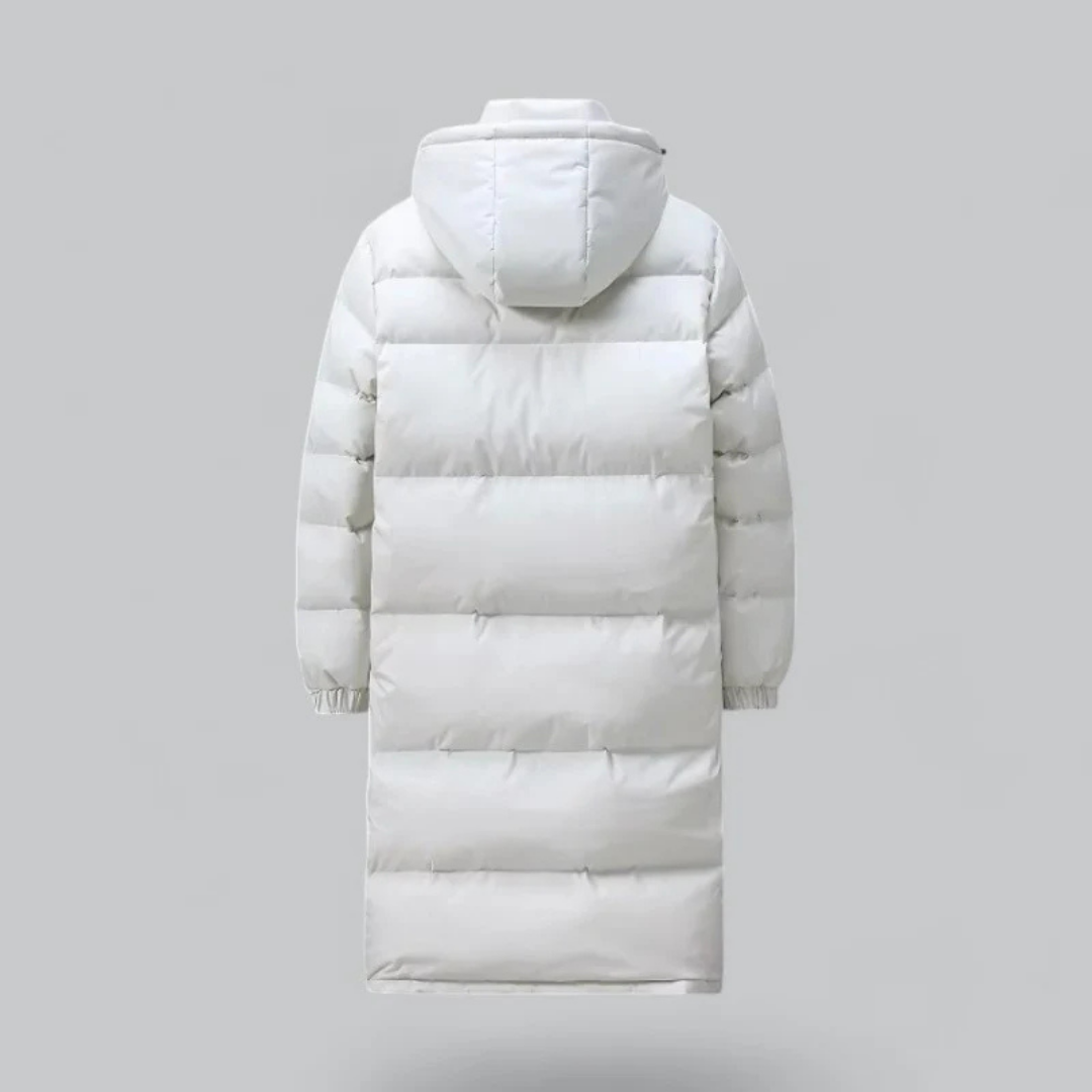 Hommes Longue Veste en duvet bouton tampon | Capuche