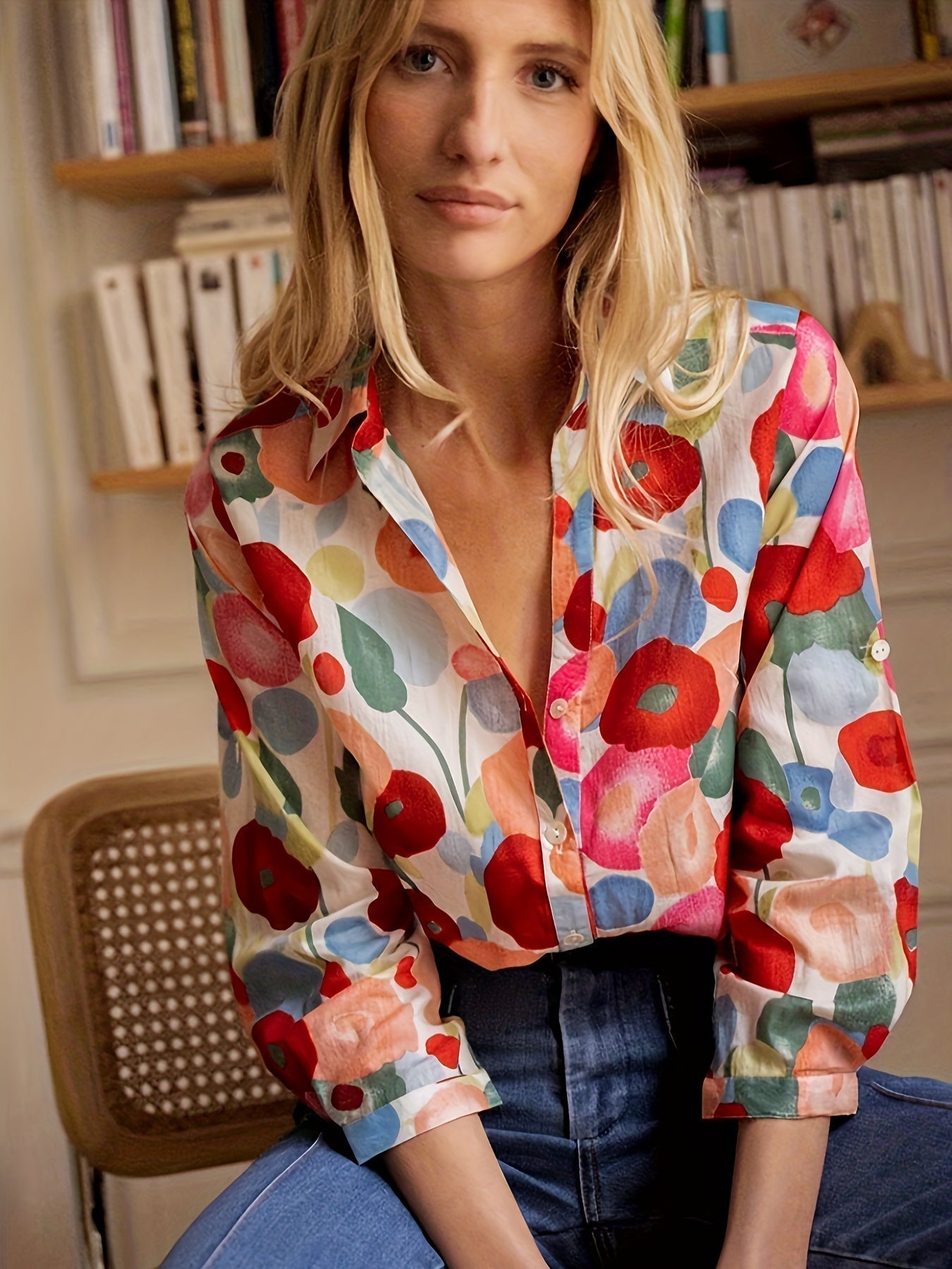 Blouse boho Vienna rouge à fleurs coupe élégante look romantique été