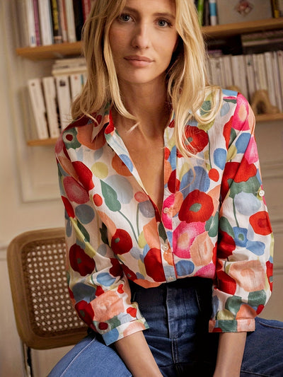 Blouse boho Vienna rouge à fleurs coupe élégante look romantique été
