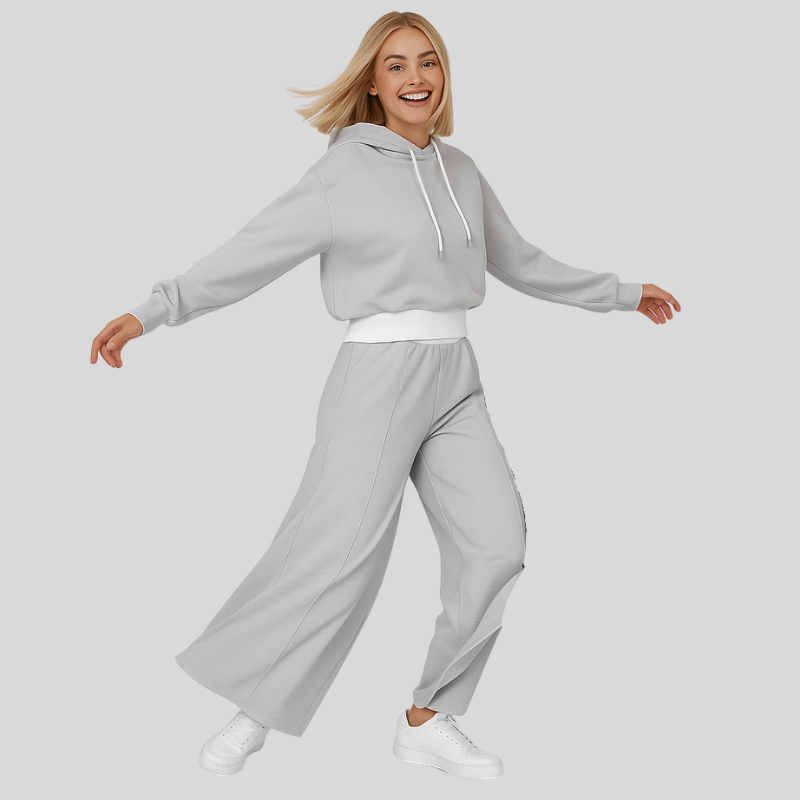 Delma | Ensemble Lounge Femme Tendance | Relaxed Fit | Sweat à capuche et pantalon avec cordon de serrage