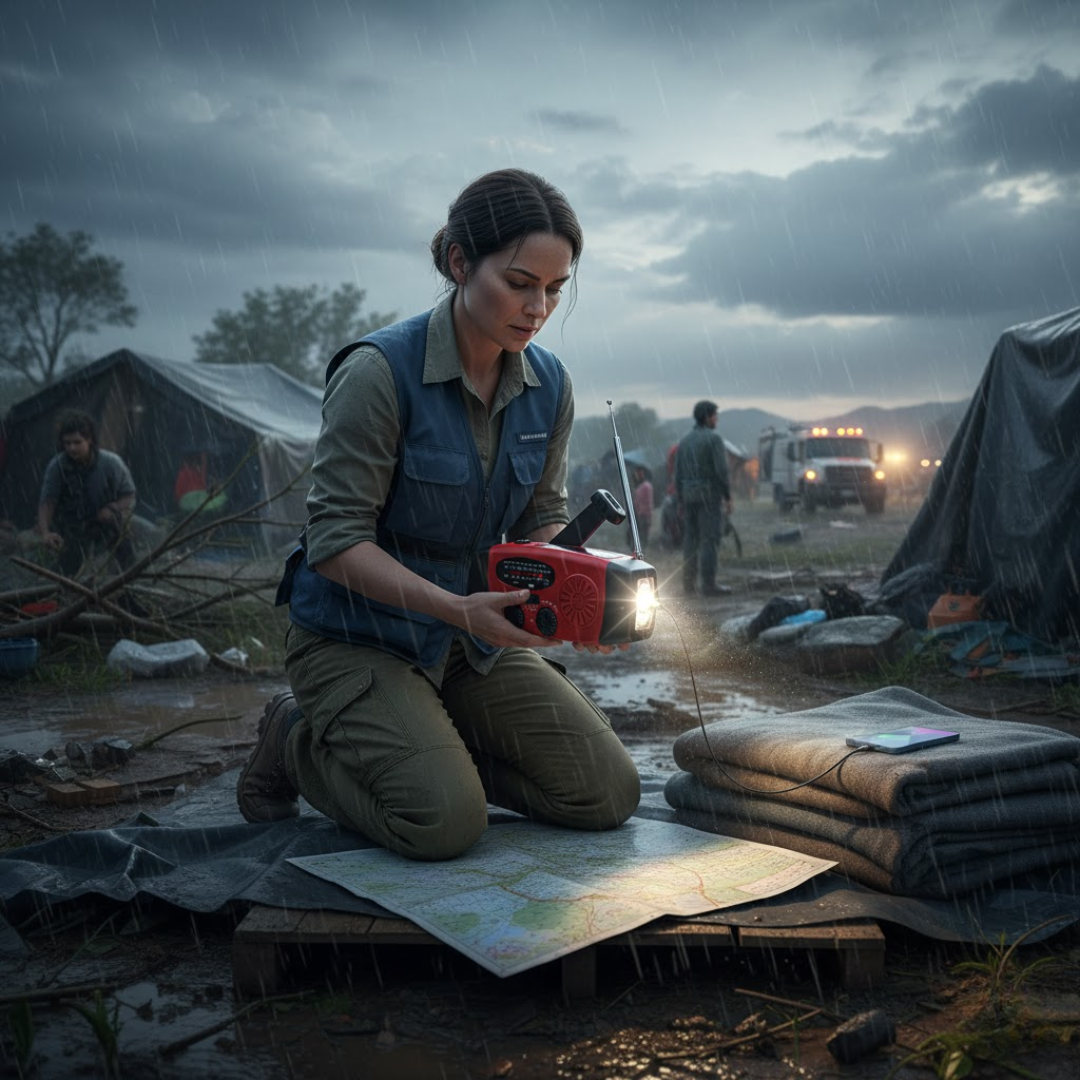 Radiotelefon ratunkowy ReadyWave | z korbką i panelem słonecznym