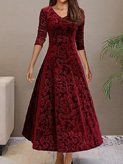 Robe en velours à col en V pour femmes - idéale pour le printemps/été