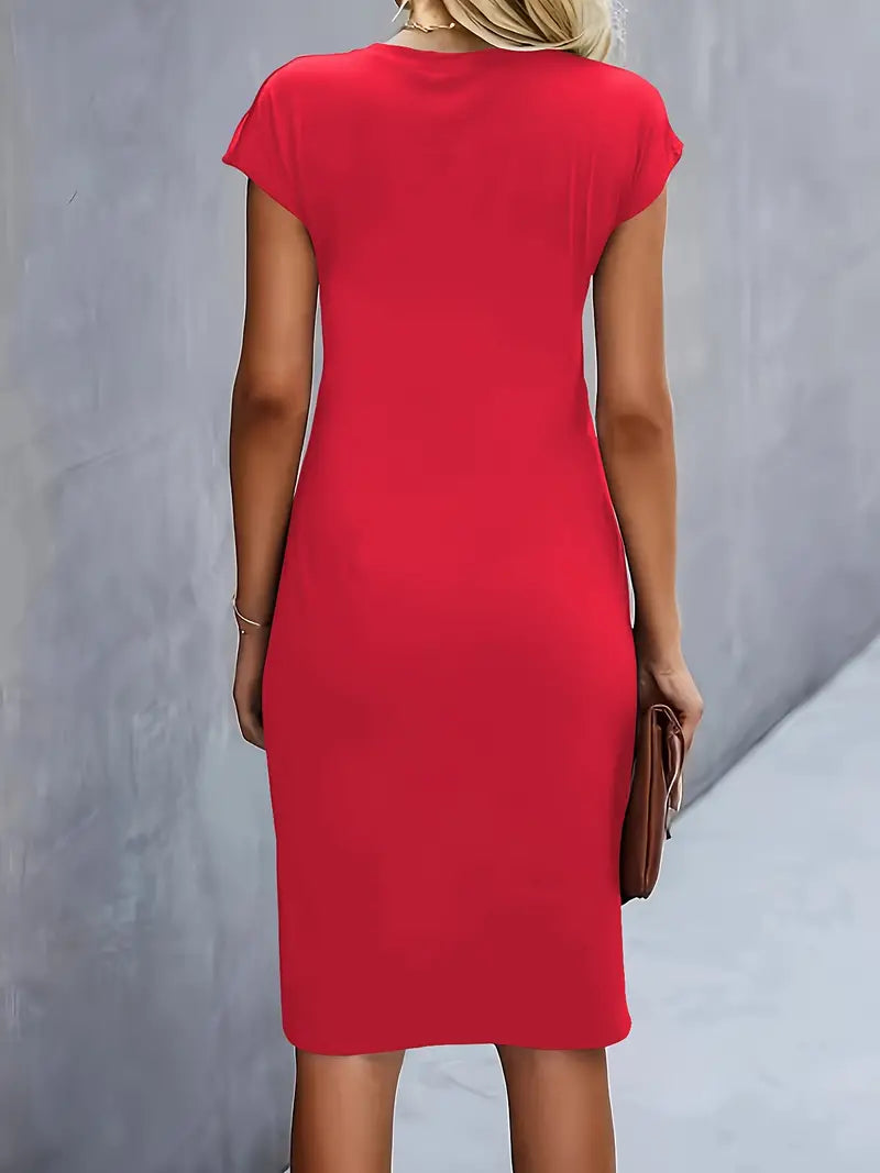 Elizabeth - robe de couleur unie avec col ras du cou